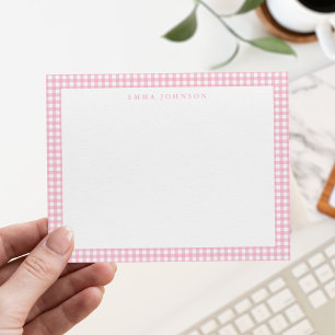 Minimalist Pink Gingham Plaid Note Card
