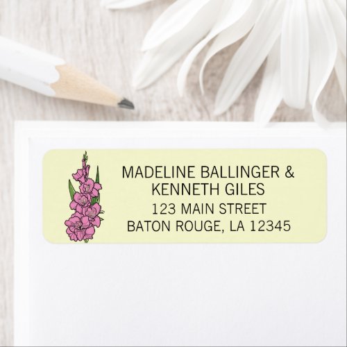 Minimalist Pink Gladiolus Wedding Address Label