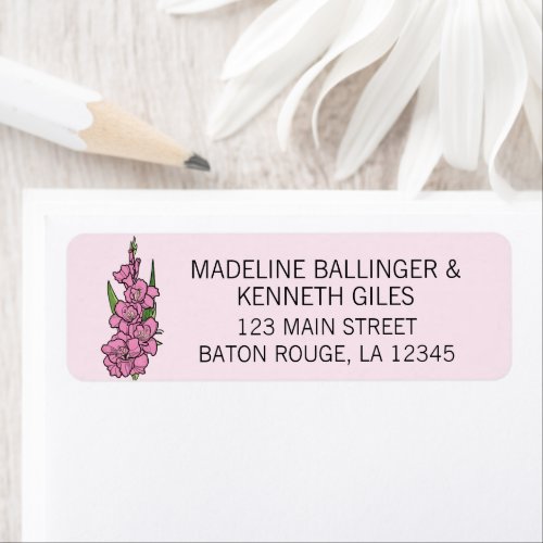 Minimalist Pink Gladiolus Wedding Address Label