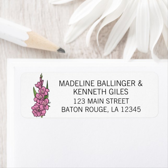Minimalist Pink Gladiolus Wedding Address Label (Insitu)