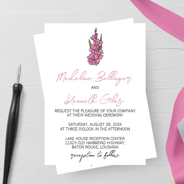 Minimalist Pink Gladiolus Wedding  Invitation (Creator Uploaded)