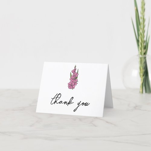 Minimalist Pink Gladiolus Wedding Thank You Card
