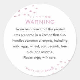 Minimalist Pink Glitter Dot Allergy Warning Classic Round Sticker