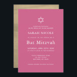 Minimalist Pink & Gold Bat Mitzvah Invitation<br><div class="desc">This minimalist and chic Bat Mitzvah invitation features a pink background with the star of david. The reverse side features a faux gold background . Change the background color and personalize it for your needs. You can find matching products at my store.</div>