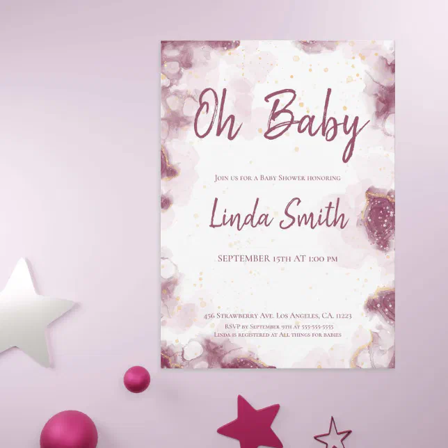 Minimalist Pink Gold Watercolor Girl Baby Shower I Invitation | Zazzle