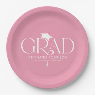 Minimalist Pink Graduation Cap & Tassel Paper Plates
