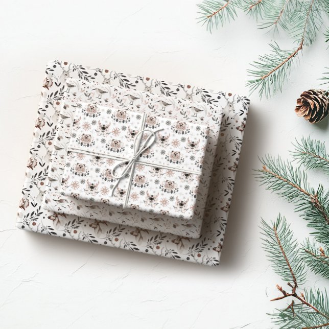 Minimalist Pink & Gray Christmas Animal Pattern Wrapping Paper Sheets (Minimalist Pink & Gray Christmas Animal Pattern Wrapping Paper Sheets)