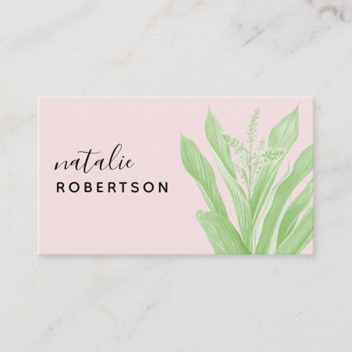 Minimalist pink green botanical elegant script business card