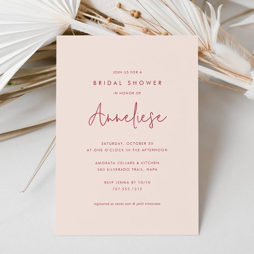 Minimalist Pink Handwritten Script Bridal Shower Invitation