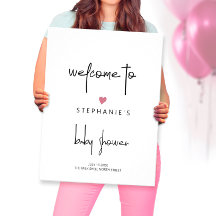 Minimalist Pink Heart Baby Girl Shower Welcome