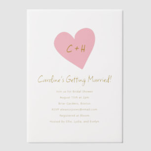 Minimalist Pink Heart Love Initials Bridal Shower Vellum Invitations