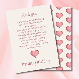 Minimalist Pink Heart Quinceañera Thank You Card
