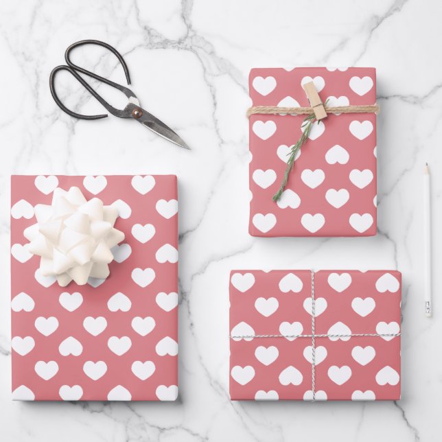 Minimalist Pink Hearts Wrapping Paper Sheets (Front)