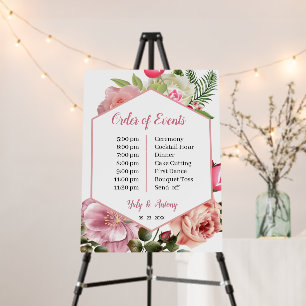 Minimalist Pink Hexagon Floral Wedding Timeline Foam Board