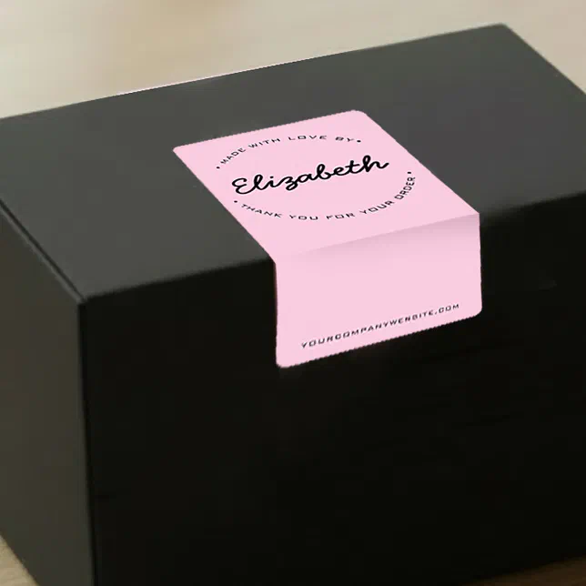 Pink Work Order Labels Minimalist Pink Made with love thank you for order Label | Zazzle