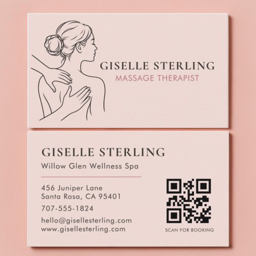 Minimalist Pink Massage Therapist QR Code Business Card