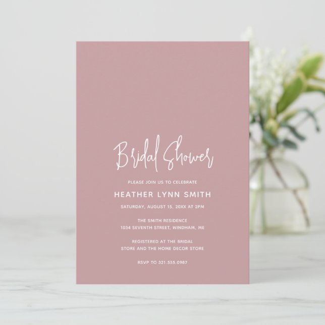 Minimalist Pink Modern Bridal Shower Invitation (Standing Front)