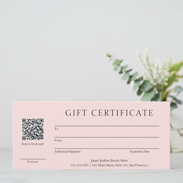 Minimalist Pink Modern Business Gift Certificate  (Standing Front)