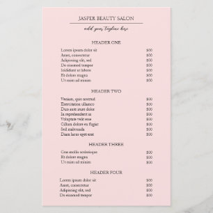 Minimalist Pink Modern Business Price List