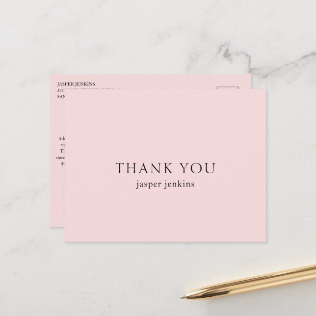 Minimalist Pink Modern Business Thank You Postcard (Front/Back In Situ)