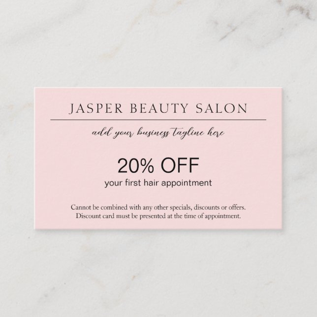 Minimalist Pink Modern Discount Card (Front)