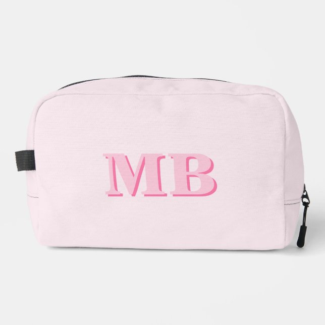 Minimalist Pink Modern Initial Monogram Dopp Kit (Front)