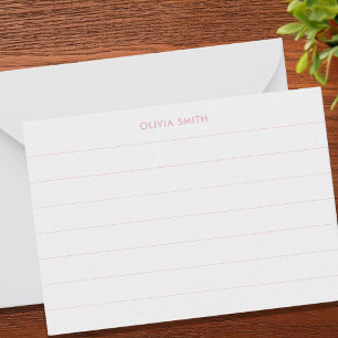 Minimalist Pink Modern Monogram Ruled Index Note Card