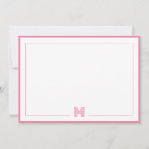 Minimalist Pink Monogram Double Border Stationery Note Card