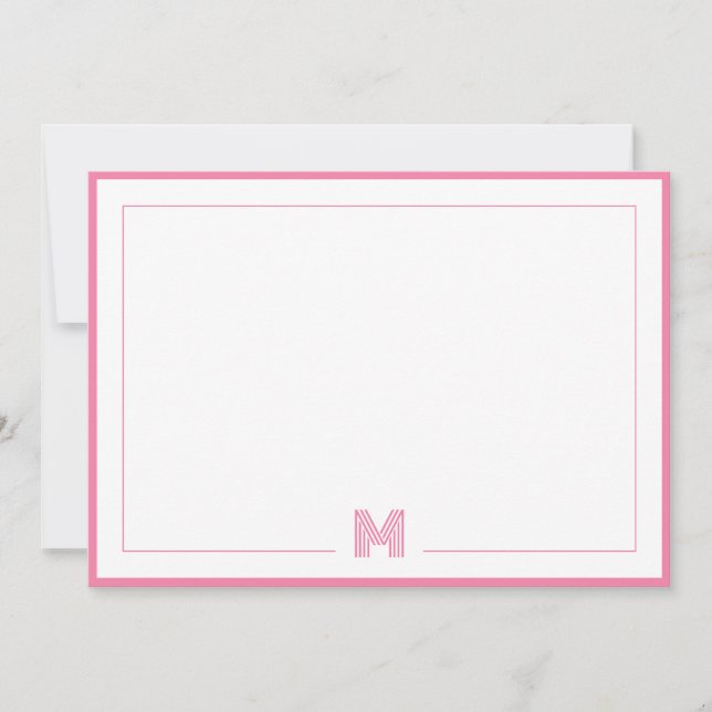 Minimalist Pink Monogram Double Border Stationery Note Card (Front)