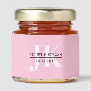 Minimalist Pink Monogram Name Wedding Honey Jar Favors