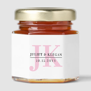 Minimalist Pink Monogram Name Wedding Honey Jar Honey Jar Favors