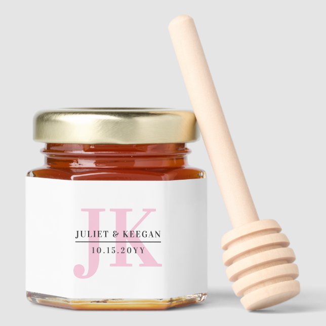 Minimalist Pink Monogram Name Wedding Honey Jar Honey Jar Favors (Front)