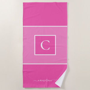 Minimalist Pink Monogram Personalized Beach Towel