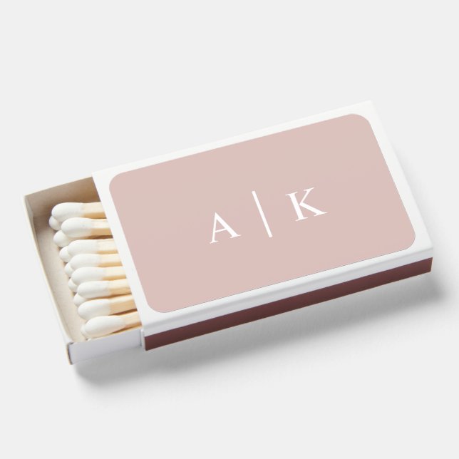 Minimalist Pink Monogram Wedding Initials Favor Matchboxes (Front Open)