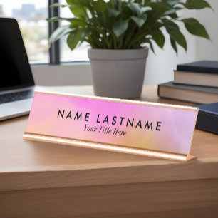 Minimalist Pink Mustard Yellow Custom Desk Name Plate