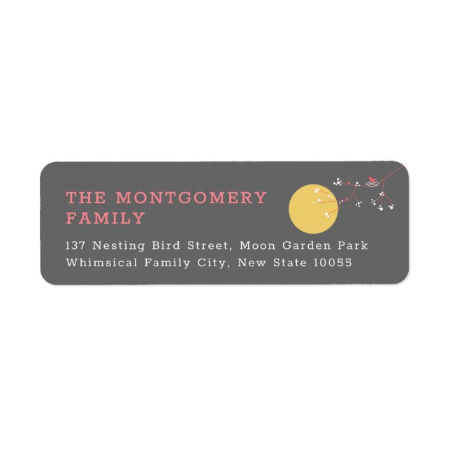 Minimalist Pink Nesting Birds & Family Address Label (Front)