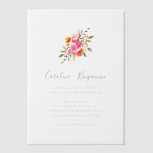 Minimalist Pink Orange Green Floral Wedding Vellum Invitations