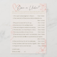 Minimalist Pink Over or Under Bridal Shower Game