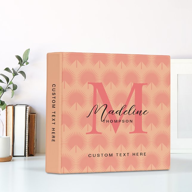 Minimalist Pink Peach Anahaw Leaf Script Monogram 3 Ring Binder (Creator Uploaded)