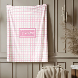 Minimalist Pink Plaid Blanket Personalized Cozy Ar