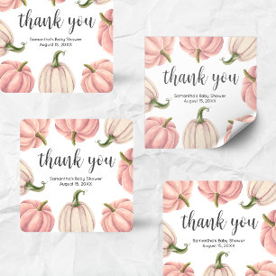 Minimalist Pink Pumpkin Fall Baby Shower Square Sticker