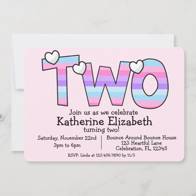 Minimalist Pink Purple Heart Ombre Second  Invitation (Front)