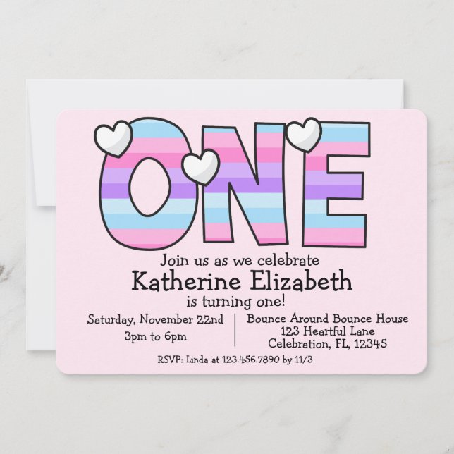 Minimalist Pink Purple Ombre First Birthday  Invitation (Front)
