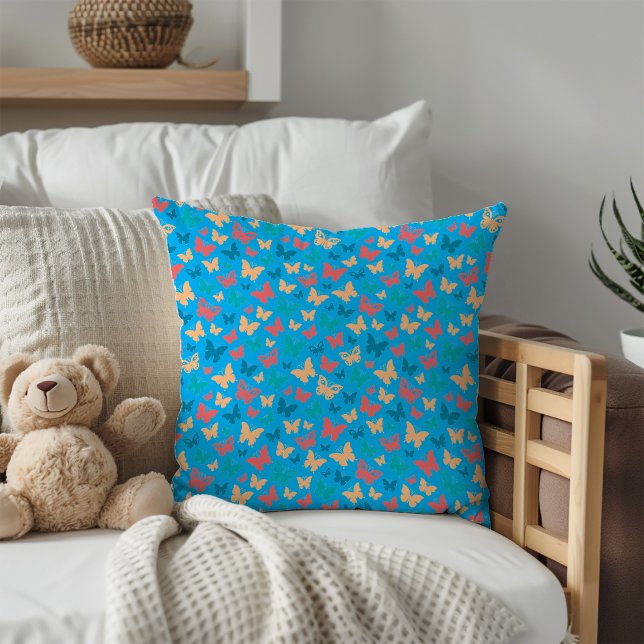 Minimalist Pink Purple turguoise Butterfly pattern Throw Pillow (Creator Uploaded)