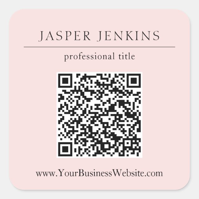 Minimalist Pink QR Code Modern Business Square Sticker (Front)