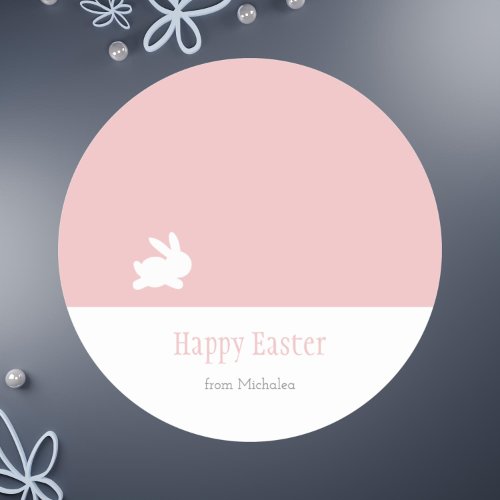 Minimalist Pink Rabbit Happy Easter School Classic Round Sticker