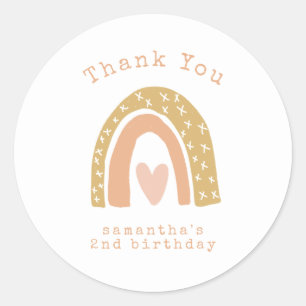 Minimalist Pink Rainbow Birthday Thank You Classic Round Sticker