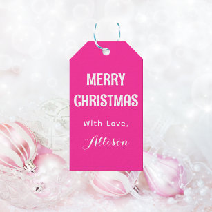 Minimalist Pink Retro Merry Christmas Gift Tags