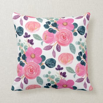 Minimalist Pink Rose Floral Watercolor Throw Pillow by pinkgifts4you at Zazzle