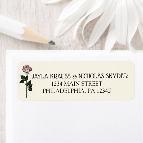 Minimalist Pink Rose Monogram Wedding Address Label